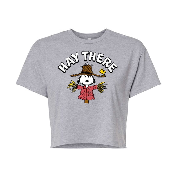 Peanuts - Snoopy Scarecrow Hay There - Juniors Cropped Cotton Blend T-Shirt