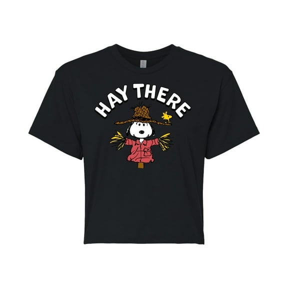 Peanuts - Snoopy Scarecrow Hay There - Juniors Cropped Cotton Blend T-Shirt