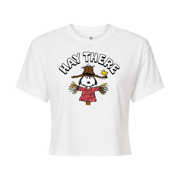 Peanuts - Snoopy Scarecrow Hay There - Juniors Cropped Cotton Blend T-Shirt