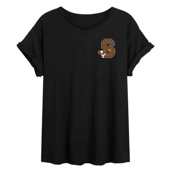Peanuts - Snoopy School Football - Juniors Oversized Graphic T-Shirt