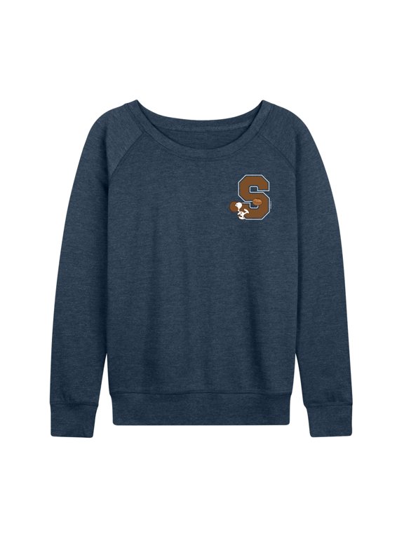 - Snoopy School Football Women's Lightweight French Terry Wide Neck Long Sleeve Graphic Shirt