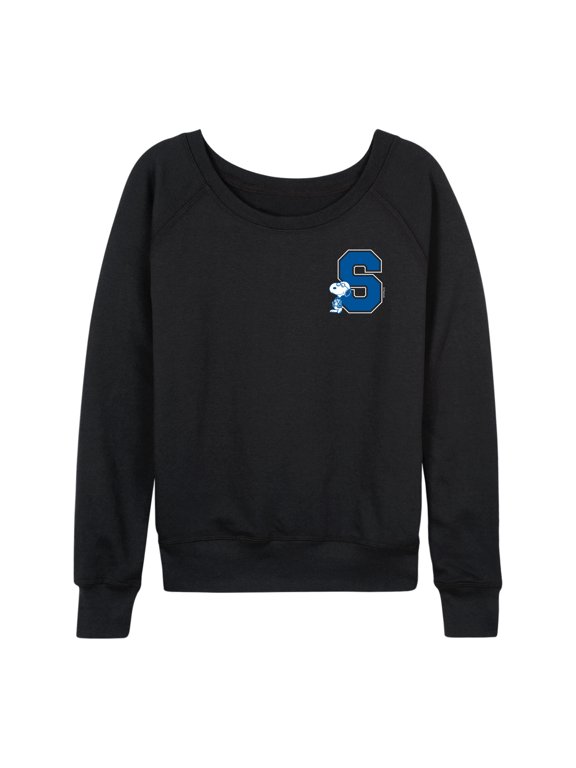 - Snoopy School Women's Lightweight French Terry Wide Neck Long Sleeve Graphic Shirt