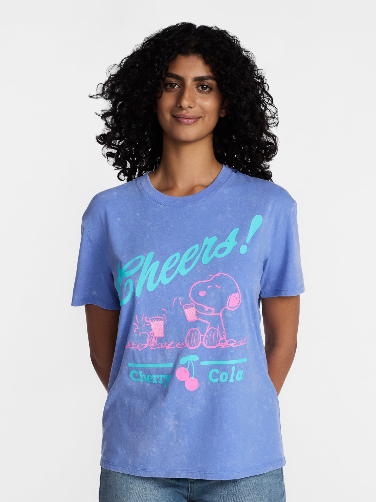 Peanuts Snoopy Women's Mineral Washed Graphic Tee with Short Sleeves, Sizes XXS-XXL