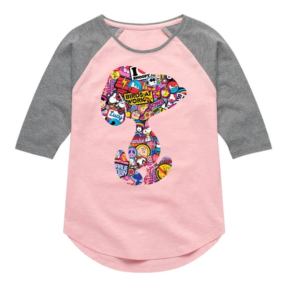 Peanuts - Snoopy Silhouette Pattern - Toddler And Youth Girls Raglan Graphic T-Shirt