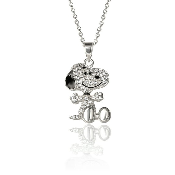 Peanuts Snoopy Silver Plated 3D Pave Pendent, 18'' Chain