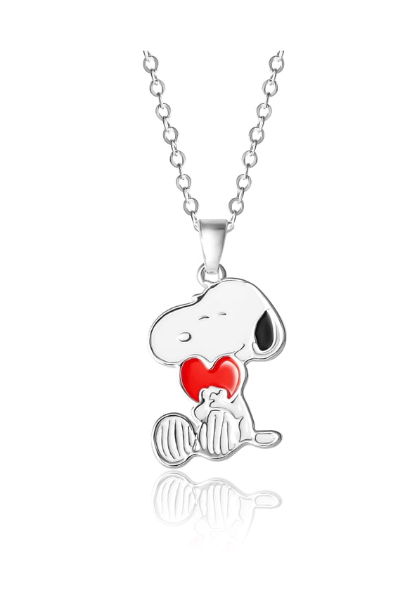 Snoopy Silver Plated Holding Heart Pendant, 16+2" Chain