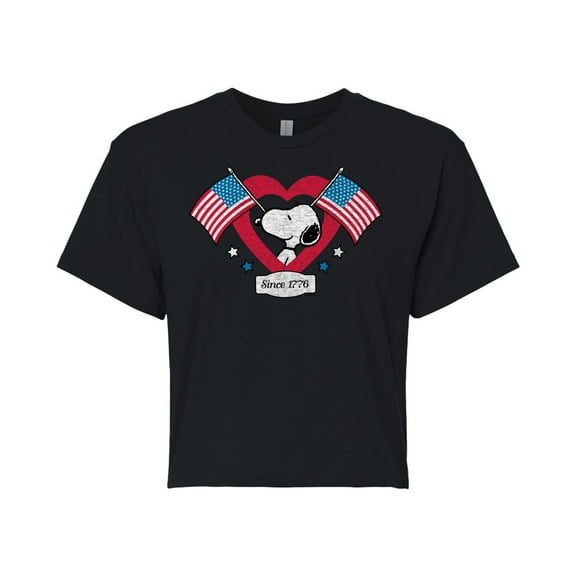 Peanuts - Snoopy Since 1776 Flag Heart - Juniors Cropped Cotton Blend T-Shirt