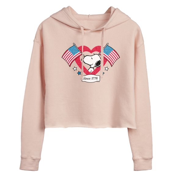 Peanuts - Snoopy Since 1776 Flag Heart - Juniors Cropped Pullover Hoodie