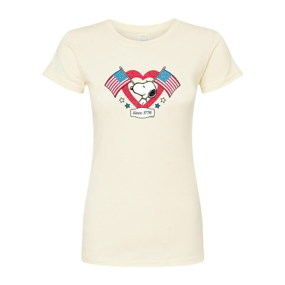 Peanuts - Snoopy Since 1776 Flag Heart - Juniors Fitted Graphic T-Shirt