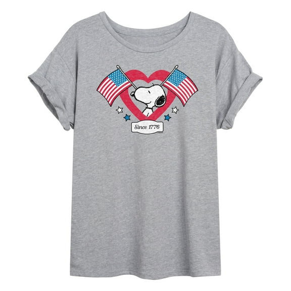 Peanuts - Snoopy Since 1776 Flag Heart - Juniors Ideal Flowy Muscle T-Shirt