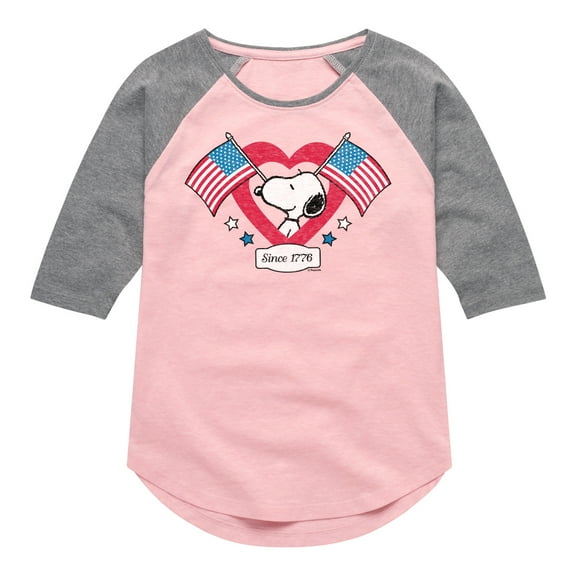 Peanuts - Snoopy Since 1776 Flag Heart - Toddler & Youth Girls Raglan Graphic T-Shirt