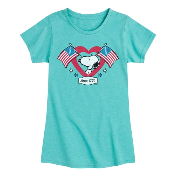 Peanuts - Snoopy Since 1776 Flag Heart - Toddler & Youth Girls Short Sleeve Graphic T-Shirt