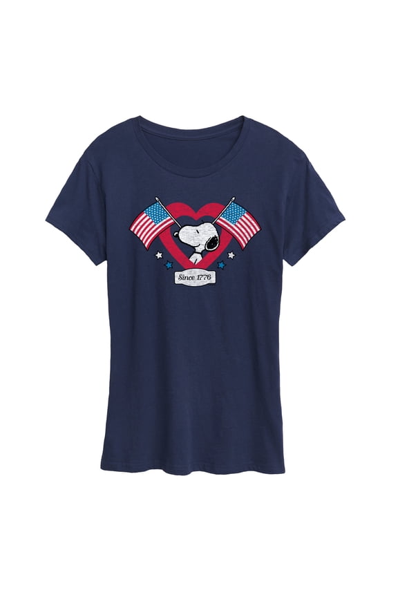- Snoopy Since 1776 Flag Heart - Women's Short Sleeve Graphic T-Shirt