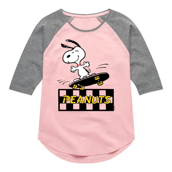 Peanuts - Snoopy Skater  - Toddler & Youth Girls Raglan Graphic T-Shirt