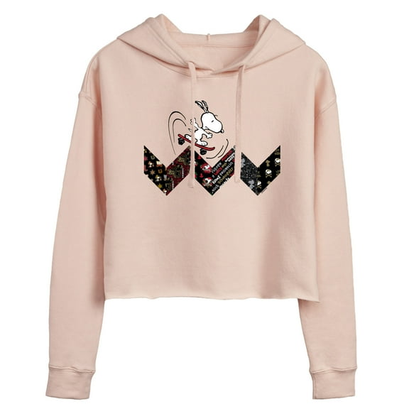 Peanuts - Snoopy Skating Pattern - Juniors Cropped Pullover Hoodie