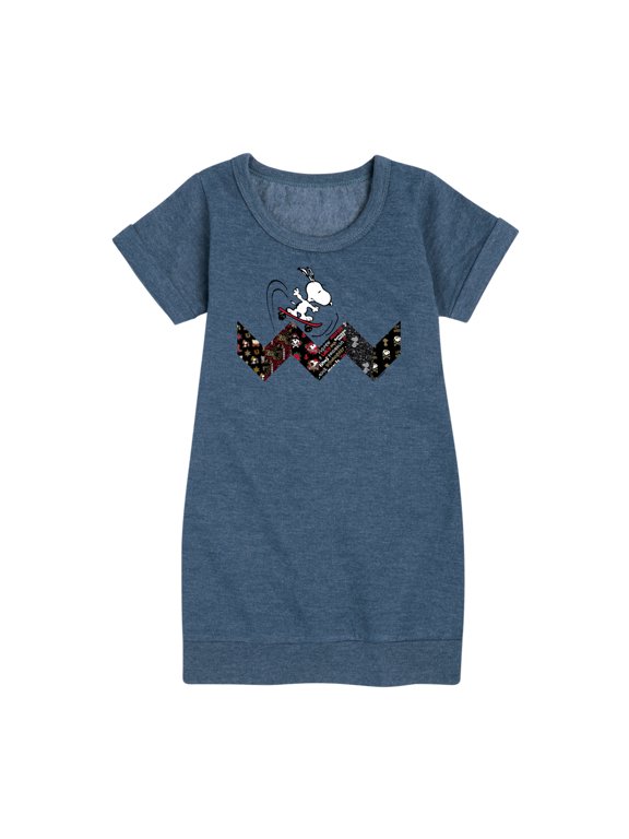 - Snoopy Skating Pattern - Toddler And Youth Girls Fleece Dress