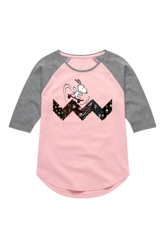 - Snoopy Skating Pattern - Toddler And Youth Girls Raglan Graphic T-Shirt