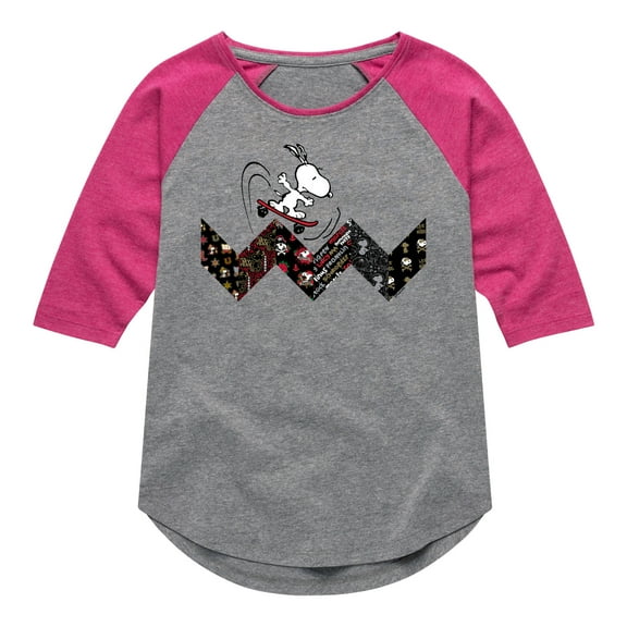 Peanuts - Snoopy Skating Pattern - Toddler And Youth Girls Raglan Graphic T-Shirt