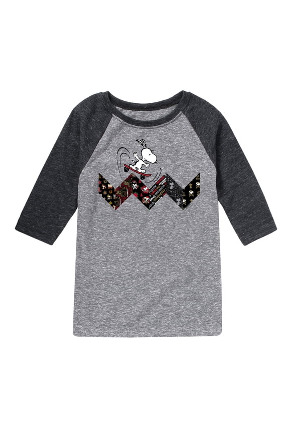 - Snoopy Skating Pattern - Toddler And Youth Raglan Graphic T-Shirt