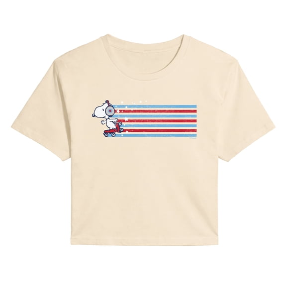 Peanuts - Snoopy Skating Stars and Stripes - Juniors Cropped Graphic T-Shirt