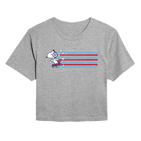 Peanuts - Snoopy Skating Stars and Stripes Women's Cropped Graphic T-Shirt