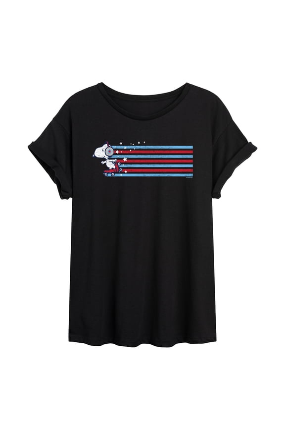- Snoopy Skating Stars and Stripes - Juniors Oversized Graphic T-Shirt