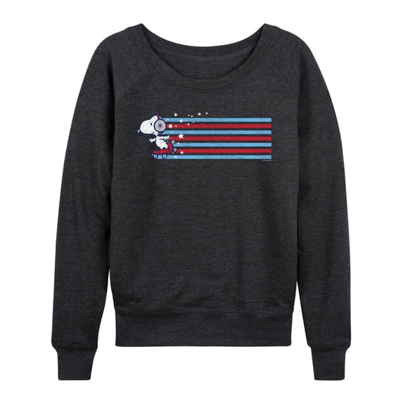 Peanuts - Snoopy Skating Stars and Stripes Lightweight French Terry Wide Neck Long Sleeve Graphic Shirt