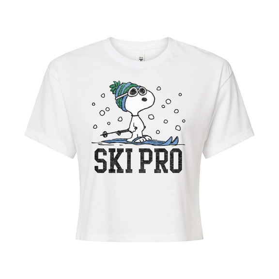 Peanuts - Snoopy Ski Pro - Juniors Cropped Cotton Blend T-Shirt