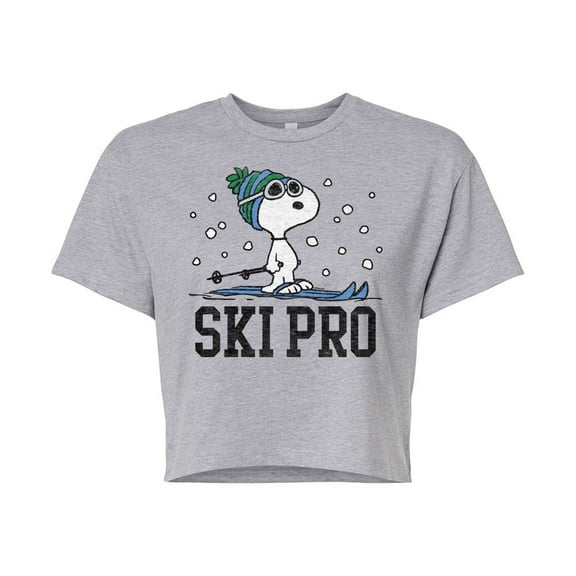 Peanuts - Snoopy Ski Pro - Juniors Cropped Cotton Blend T-Shirt