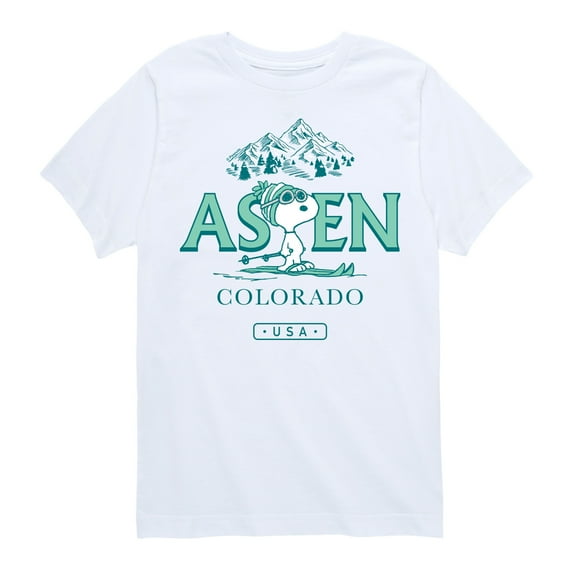 Peanuts - Snoopy Skiing Aspen Colorado -Toddler And Youth Short Sleeve Graphic T-Shirt