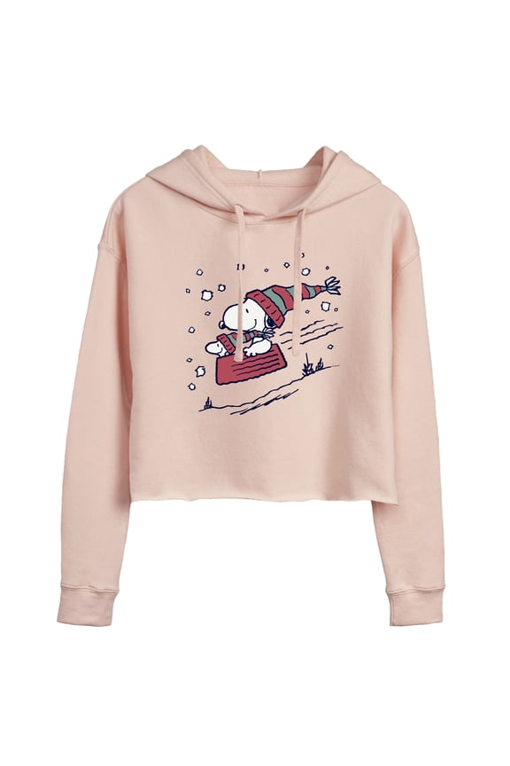 - Snoopy Sledding Cropped Graphic Hoodie