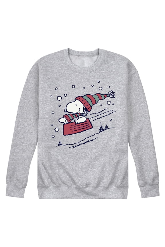 - Snoopy Sledding - Men's Crew Neck Fleece Pullover