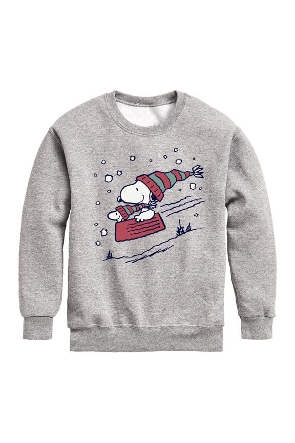 - Snoopy Sledding Graphic Long Sleeve Fleece Sweatshirt