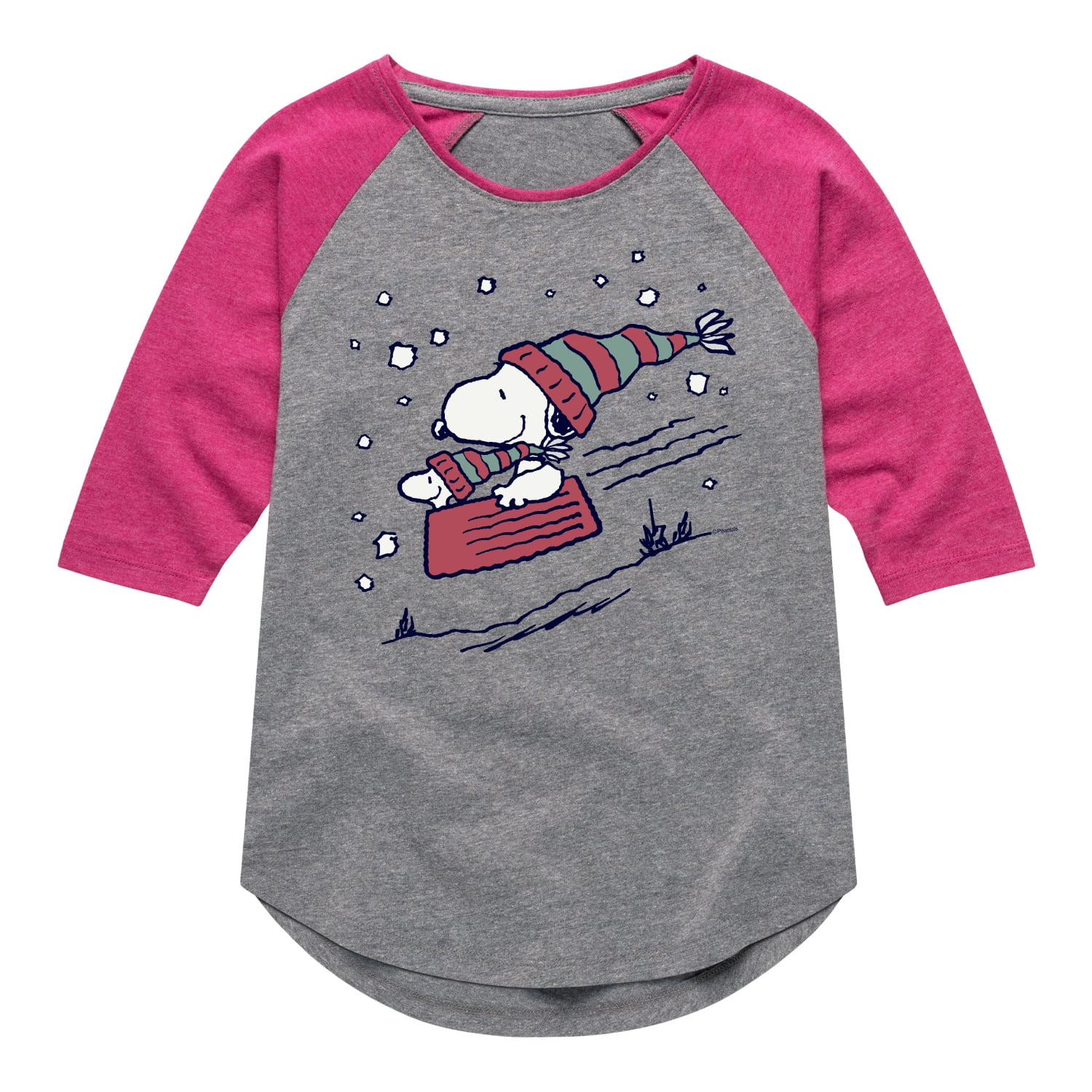 Peanuts - Snoopy Sledding - Toddler & Youth Girls Raglan Graphic T ...