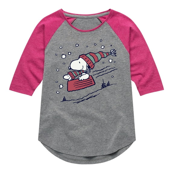 Peanuts - Snoopy Sledding - Toddler & Youth Girls Raglan Graphic T-Shirt