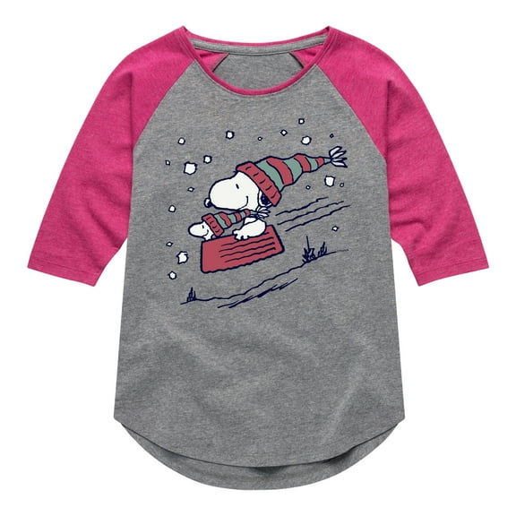 Peanuts - Snoopy Sledding - Toddler & Youth Girls Raglan Graphic T-Shirt