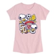 thumbnail image 1 of Peanuts - Snoopy Soccer Stickers - Youth Girls Short Sleeve T-Shirt, 1 of 5