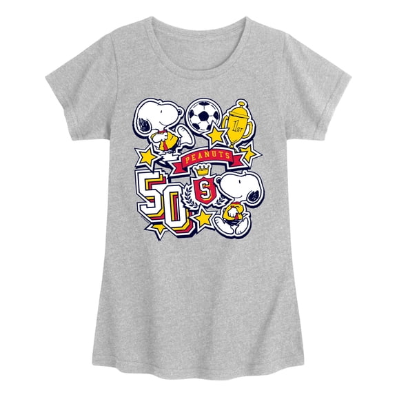 Peanuts - Snoopy Soccer Stickers - Youth Girls Short Sleeve T-Shirt