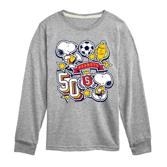 Peanuts - Snoopy Soccer Stickers - Youth Long Sleeve Graphic T-Shirt