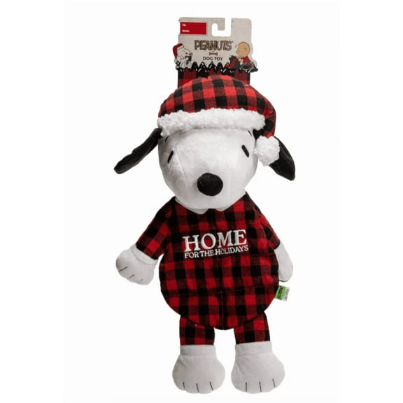 Peanuts Snoopy Soft & Squeaky Dog Toy, Large, Christmas Figural  Flexible 1-Piece, Plaid Outfit