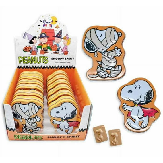 Peanuts Snoopy Spirit Tins, 1 Ounce Sour Orange Candy - 12 Count Display Box