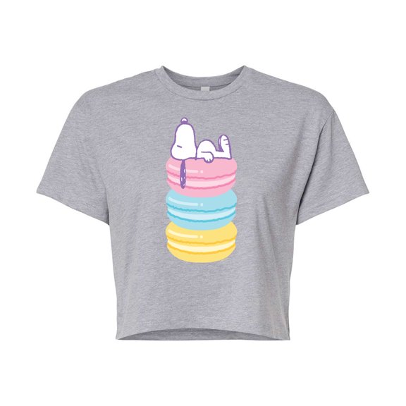 Peanuts - Snoopy Stacked Macarons - Juniors Cropped Cotton Blend T-Shirt