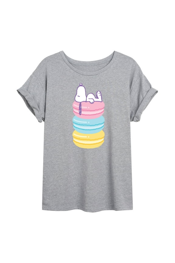 - Snoopy Stacked Macarons - Juniors Ideal Flowy Muscle T-Shirt