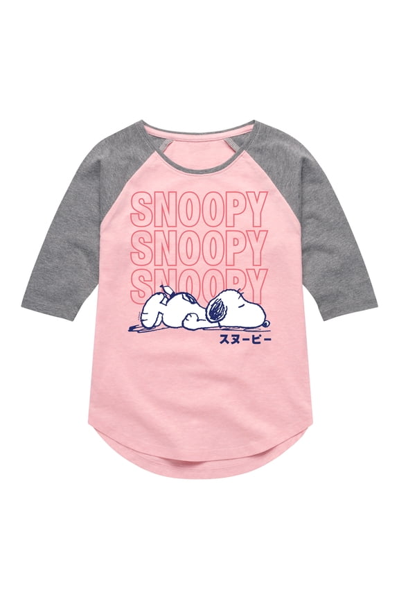 - Snoopy Stacked - Toddler & Youth Girls Raglan Graphic T-Shirt