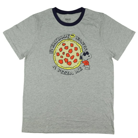 Peanuts Snoopy T-Shirt Men's Joe Cool Everybody Wants A Pizza Me Adult Ringer Tee