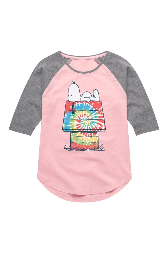 - Snoopy Tie Dye House - Toddler & Youth Girls Raglan Graphic T-Shirt