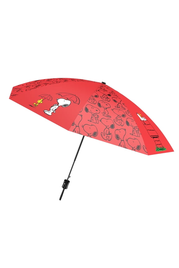 Snoopy Travel Umbrella – Compact Folding Umbrella, Push-Button Easy Open, 43" Canopy (3.58 ft), Lightweight Red Umbrella for Purse, Backpack & Travel