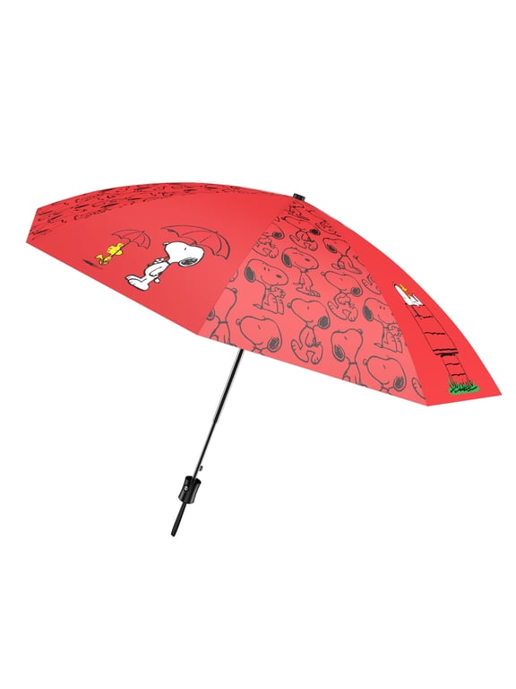 Peanuts Snoopy Travel Umbrella – Compact Folding Umbrella, Push-Button Easy Open, 43" Canopy (3.58 ft), Lightweight Red Umbrella for Purse, Backpack & Travel
