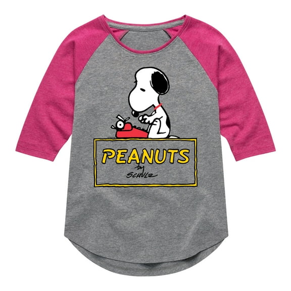 Peanuts - Snoopy Typing  - Toddler & Youth Girls Raglan Graphic T-Shirt