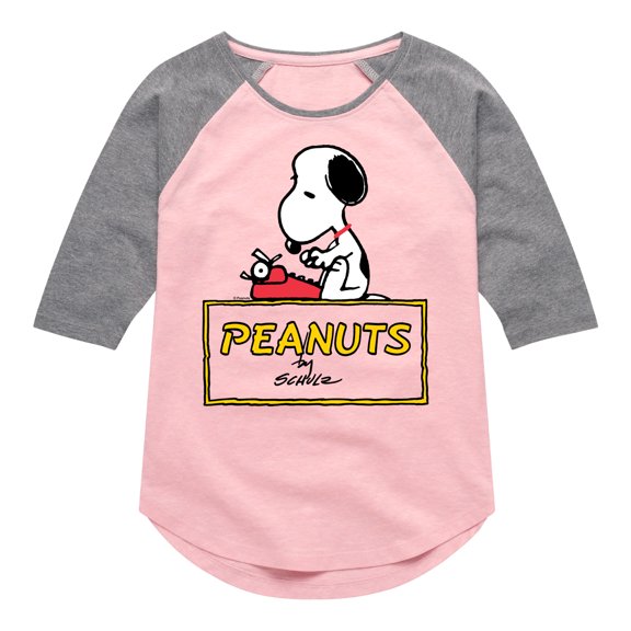Peanuts - Snoopy Typing  - Toddler & Youth Girls Raglan Graphic T-Shirt